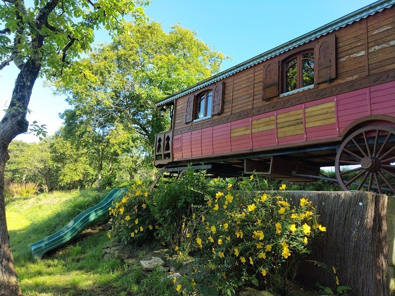 Une roulotte et des chevaux
